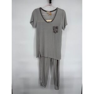 Ink + Ivy Women's Sz S Gray Geometric Short Sleeve Pajama Set with Pants‎